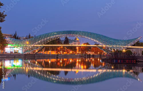 View of the city embankment at night in Tbilisi. © pillerss