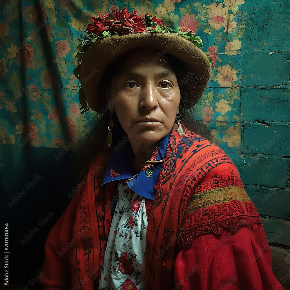 Obraz premium 30 year old Andean woman dressed in traditional clothing