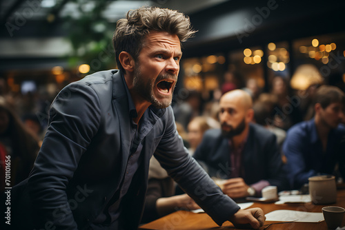 upset man yelling in a restaurant photo