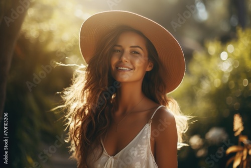 Fototapeta Naklejka Na Ścianę i Meble -  Portrait of happy woman at summer meadow