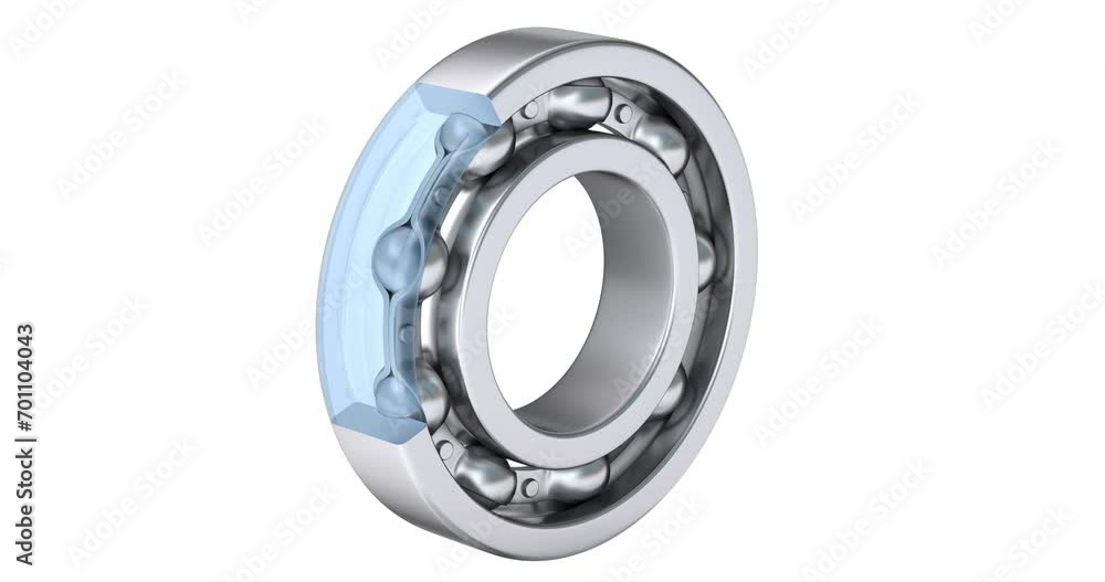 Ball bearing with partial section view rotation - 3D animation seamlessly loopable Ball bearing with partial section view rotation - 3D animation seamlessly loopable