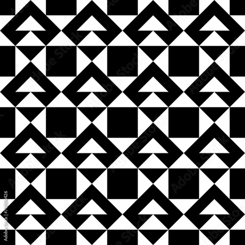 Triangles, squares, checks seamless pattern. Geometric image. Ethnic ornate. Folk ornament. Retro motif. Geometrical background. Ethnical textile print. Tribal wallpaper. Abstract backdrop. Vector