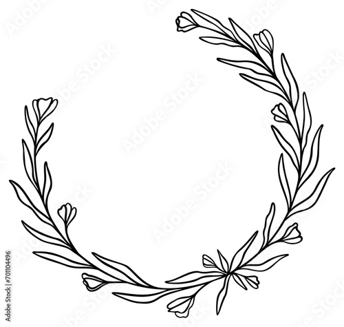 Floral Leaf Wreath | Line Art Border