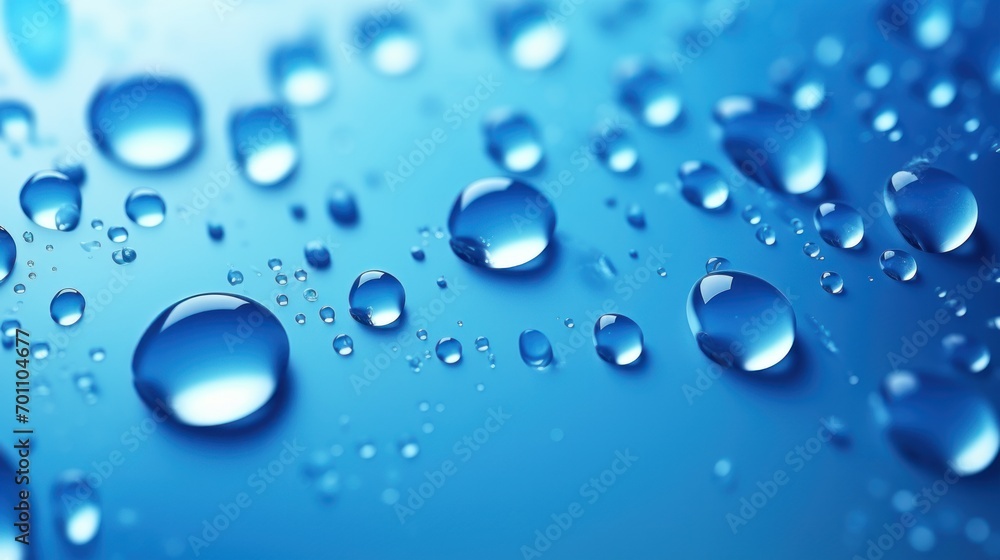 Water drops on blue background. Close-up
