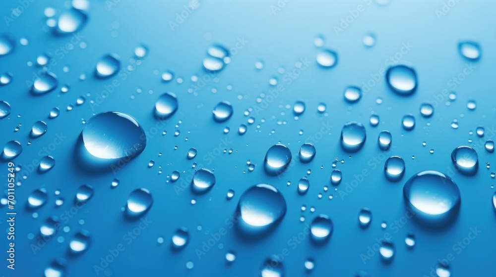 Water drops on a blue background. Shallow depth of field