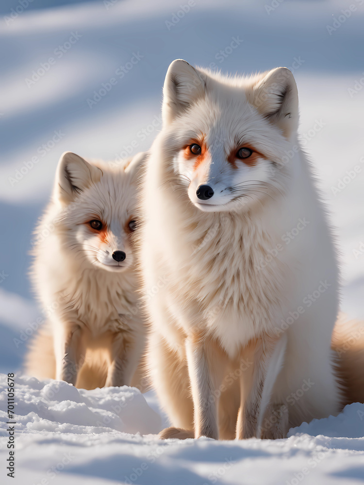 Cute Fox Couple With Snow Outdoors. Generative AI