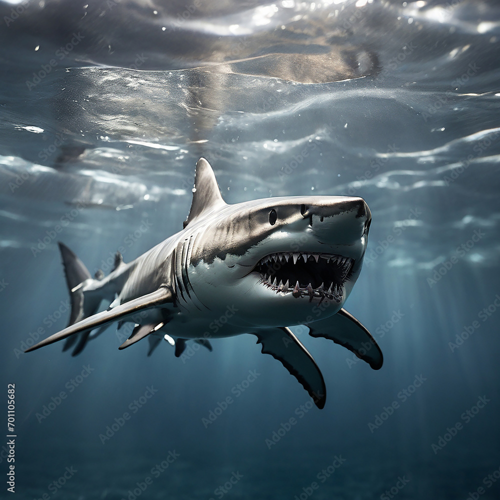 Naklejka premium The Great White Shark's Grace and Might generative ai