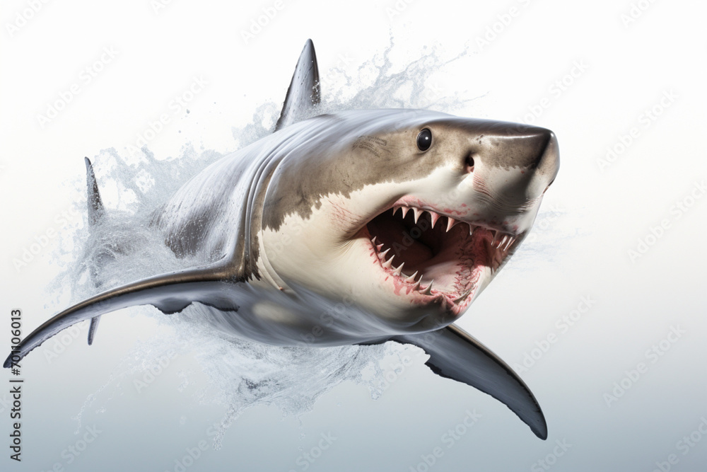 Obraz premium Great White Shark isolated on a white background. Animal front portrait.
