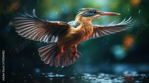 Great Blue Heron (Ardea herodias) flying in the rain photo