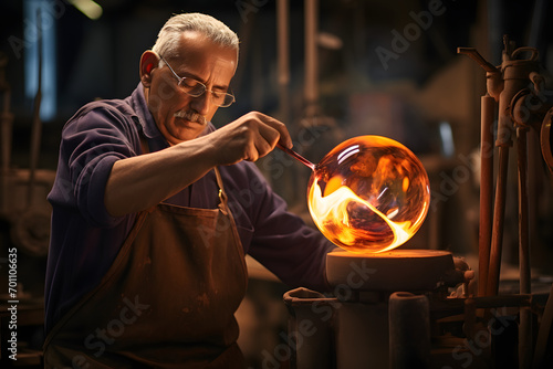 glass blower making a glass sculpture, glass blowing, glass art, art, glass