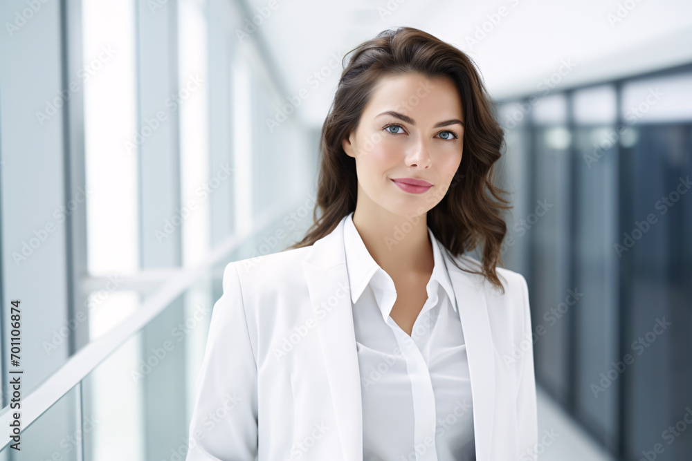 Portrait of a young businesswoman standing in an office and looking at the camera