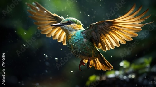 Beautiful green bee-eater bird flying in the rain © Ashfaq