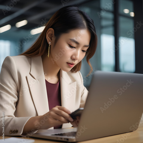 Business woman working on laptop