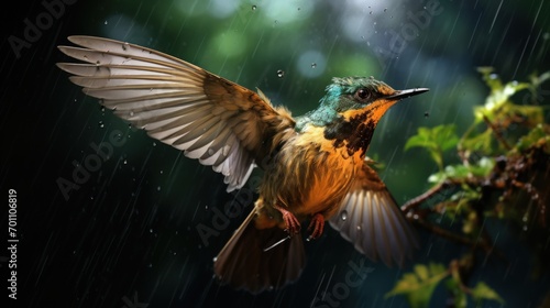 Common Kingfisher (Alcedo atthis) bird in rain