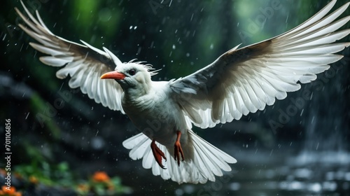 Flying seagull in the rain on a background of nature © Bilal