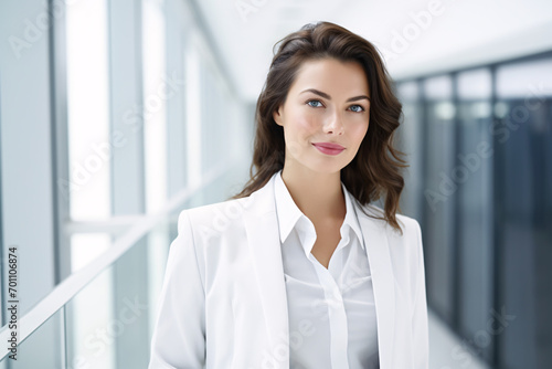 Free Download Portrait of a young businesswoman standing in an office and looking at the camera - GFXLoad