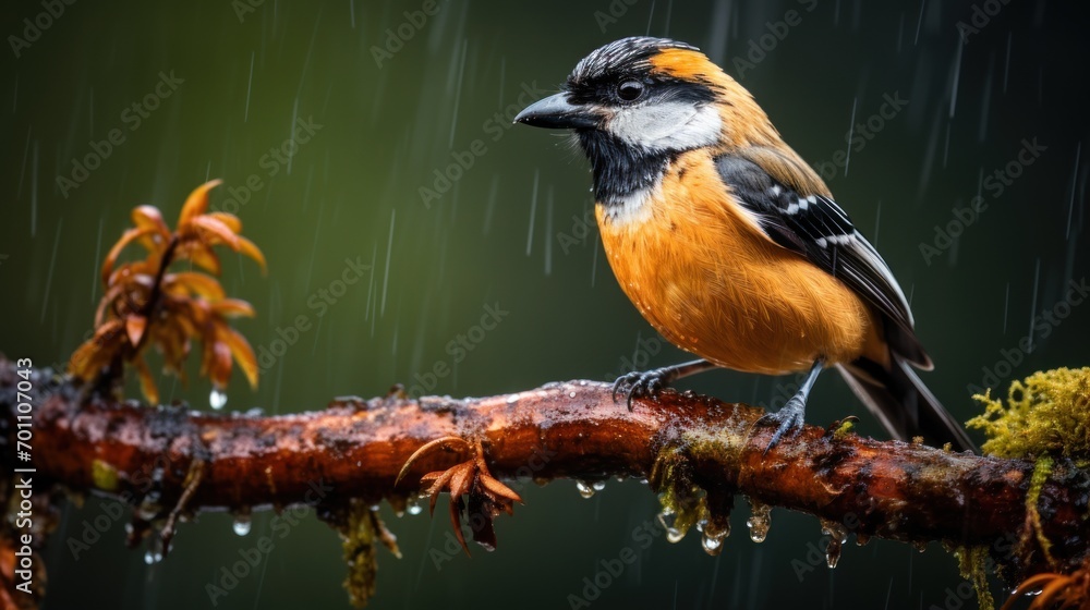 Naklejka premium Titmouse (Ficedula hypoleuca) in rain