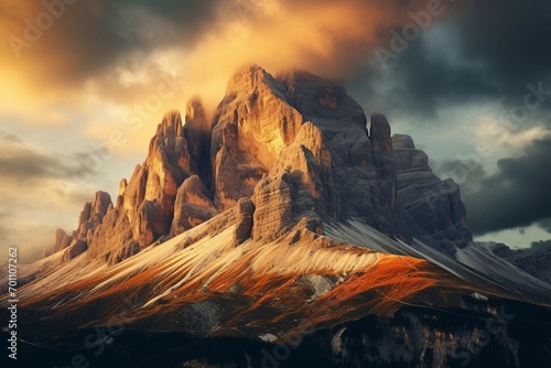 Sunset view from Tre Cime di Lavaredo, overlooking mountains and valleys near Lake Misurina at the Veneto and South Tyrol border in the Dolomites, Italy. © Asad