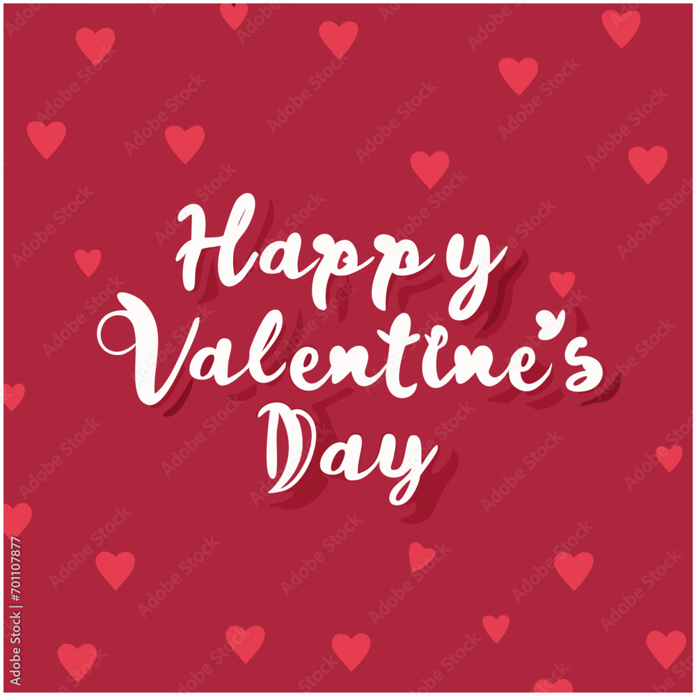 happy valentines day typography with hearts on red background, vector