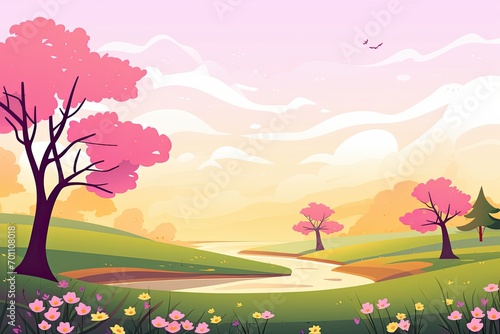 spring season horizontal background with flat design style