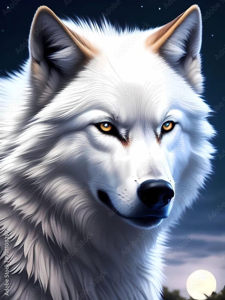 White Wolf Portrait Close Up. Generative AI