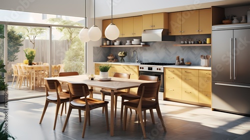 Stylish mid-century kitchen featuring Danish design elements, sleek appliances, and a seamless blend of form and function