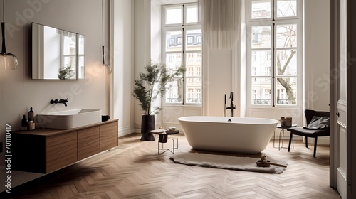 Timeless mid-century bathroom design in a Copenhagen residence, blending classic and modern elements seamlessly © CREATER CENTER