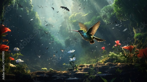 Hummingbird in the rainforest photo