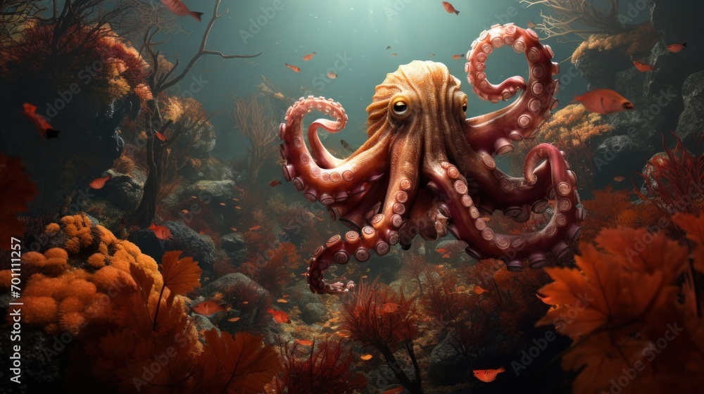 Obraz premium Octopus in the sea. Underwater world