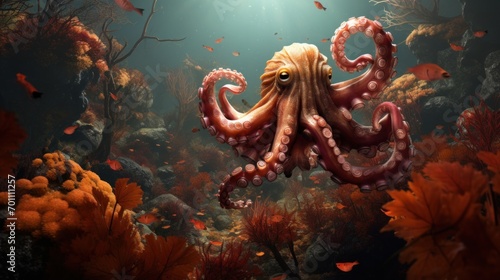 Octopus in the sea. Underwater world