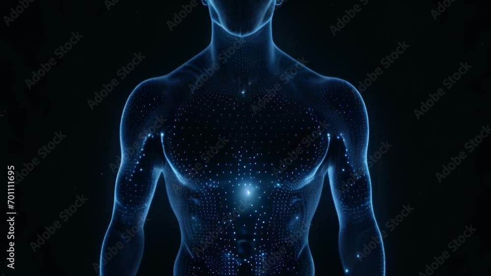 blue neon lights forming a futuristic human body on black background
blue neon lights forming a futuristic human body on black background
