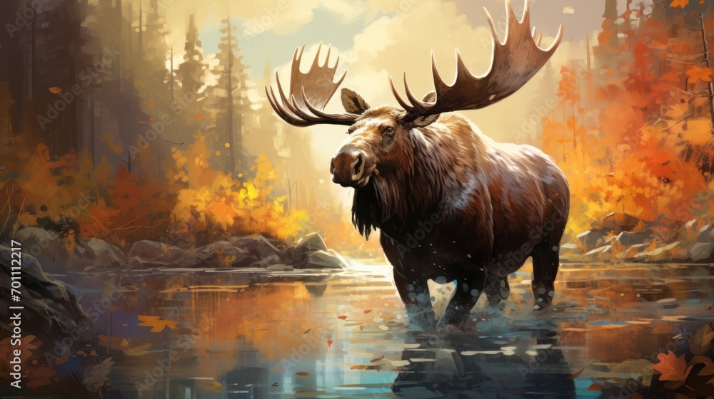 Moose in the autumn forest