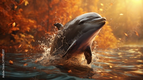 dolphin jumping out of the water in autumn forest © Ashfaq