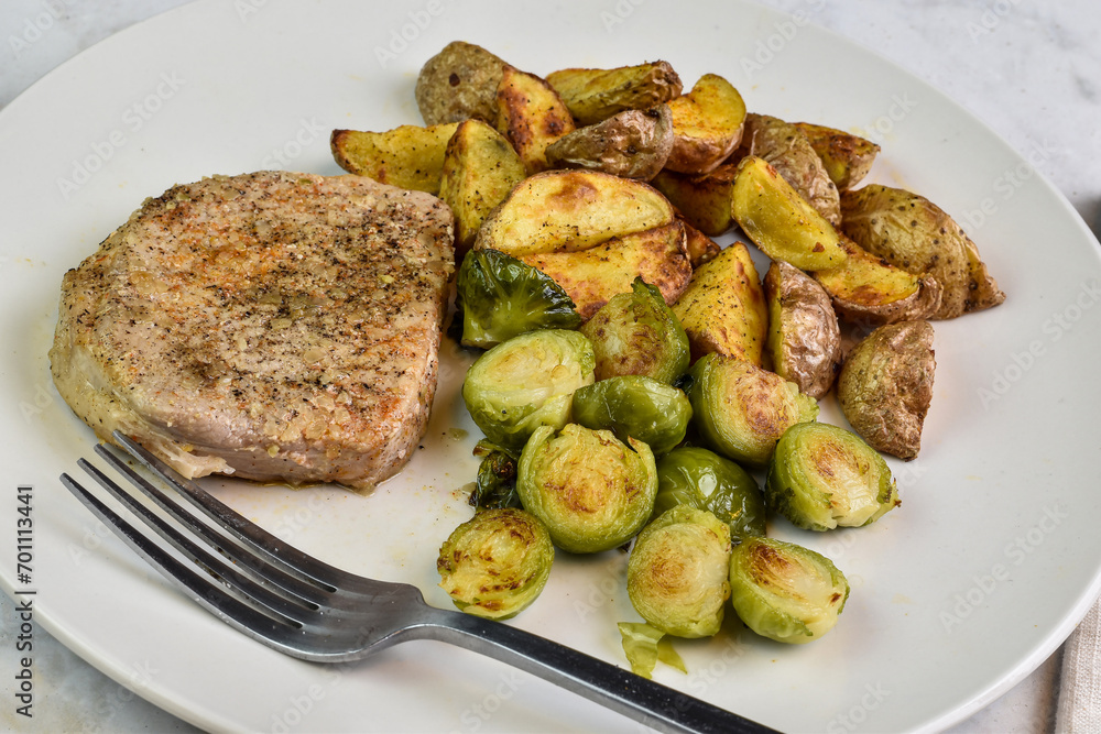 boneless pork chop with rosted brussel sprouts boneless pork chop with rosted brussel sprouts