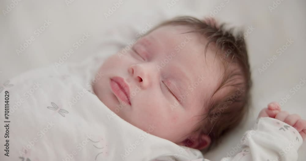 Baby, sleeping youth and nursery bed with morning, nap and dreaming of a young newborn at home. Cozy, sleepy kid and calm with health development from rest and peace in a house with closeup and care Baby, sleeping youth and nursery bed with morning, nap and dreaming of a young newborn at home. Cozy, sleepy kid and calm with health development from rest and peace in a house with closeup and care