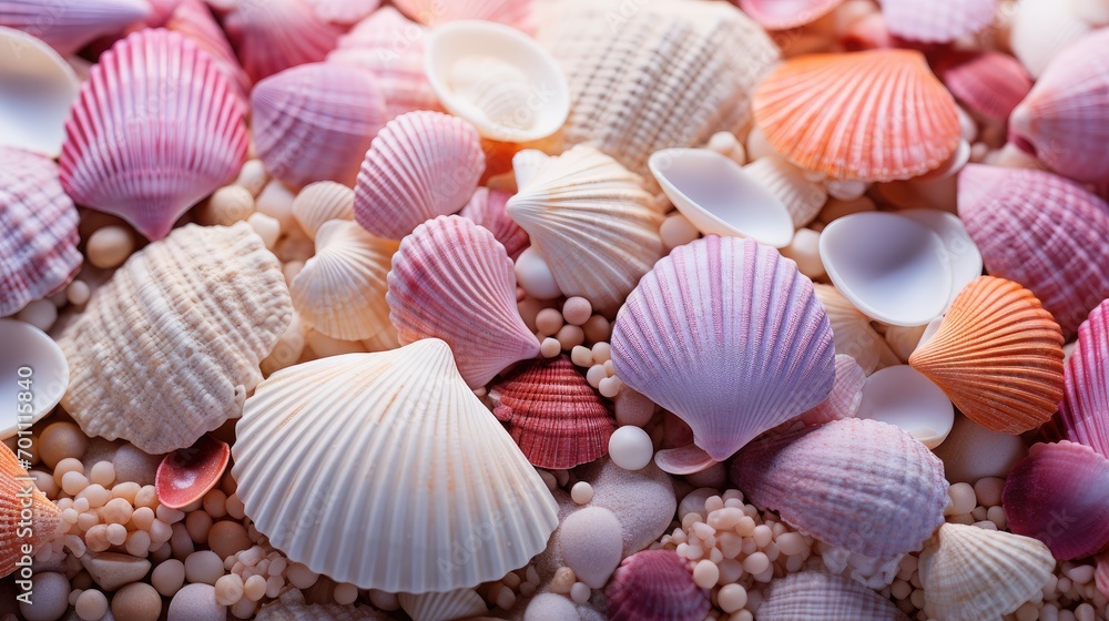 Seashells and starfish. Top view, close-up. The theme is the sea element. Seashells and starfish. Top view, close-up. The theme is the sea element.