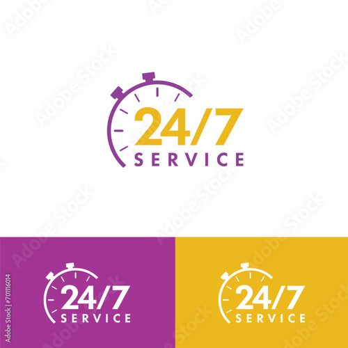 Icon Set for 24/7 Services: These simple illustrations depict the continuous availability of our 24-hour service, operational every day of the week. Versatile elements for logos, UI, and web design, e photo