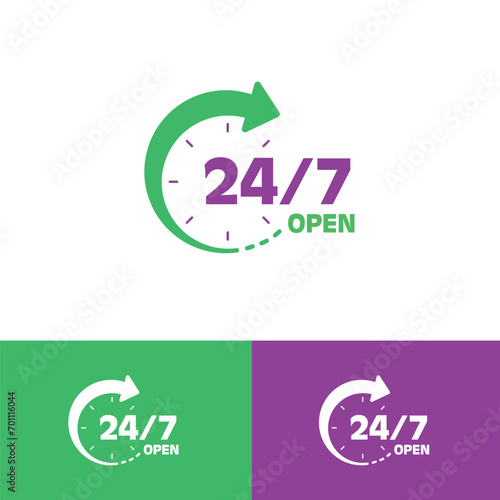 Icon Set for 24/7 Services: These simple illustrations depict the continuous availability of our 24-hour service, operational every day of the week. Versatile elements for logos, UI, and web design, e