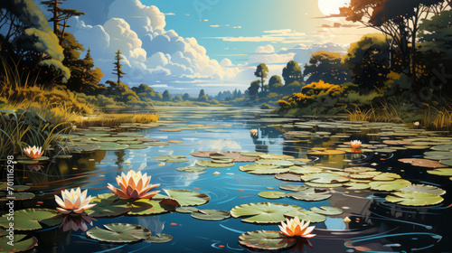 Serenity Unveiled: Captivating Natural Vistas with Water Reflections and Majestic Landscapes under the Everchanging Sky, generative AI