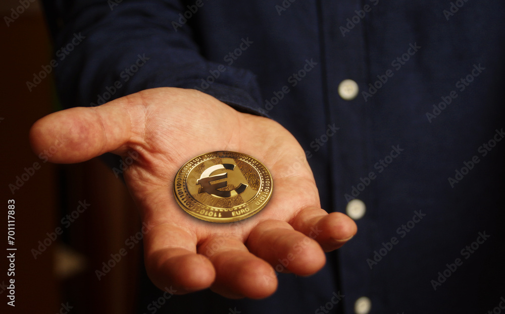 Euro EUR cryptocurrency golden coin 3d illustration Euro EUR cryptocurrency golden coin 3d illustration