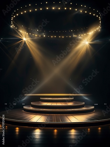 Stage podium with lighting, Stage Podium Scene with for Award Ceremony, copy space - generative ai