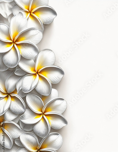 Piękne kwiaty Plumerii na białym tle z miejscem do wklejenia. Generative AI