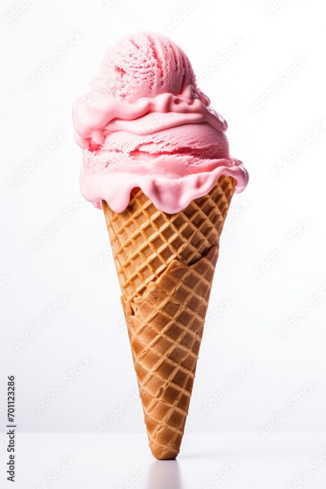 Strawberry Ice Cream Cone Isolated on a White Background Strawberry Ice Cream Cone Isolated on a White Background