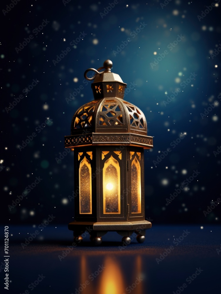 islamic lantern on night dark sky with light stars on bid moonlight 64k 3D, copy space with generative ai islamic lantern on night dark sky with light stars on bid moonlight 64k 3D, copy space with generative ai