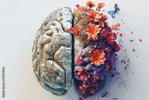 Left and right brain concept with colors and science