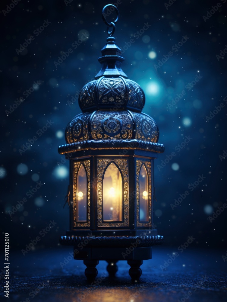 islamic lantern on night dark sky with light stars on bid moonlight 64k 3D, copy space with generative ai islamic lantern on night dark sky with light stars on bid moonlight 64k 3D, copy space with generative ai