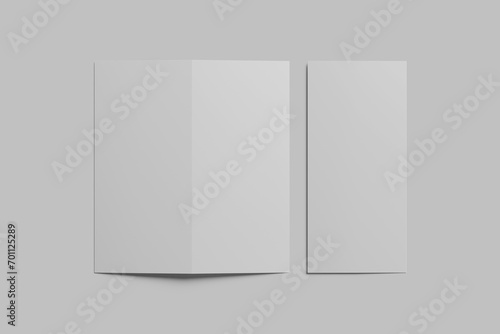 Blank DL bifold brochure on light grey background