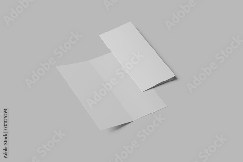 Blank DL bifold brochure on light grey background