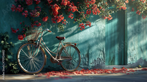 Bicycle With Beautiful Flower Basket on vintage background. World bicycle day