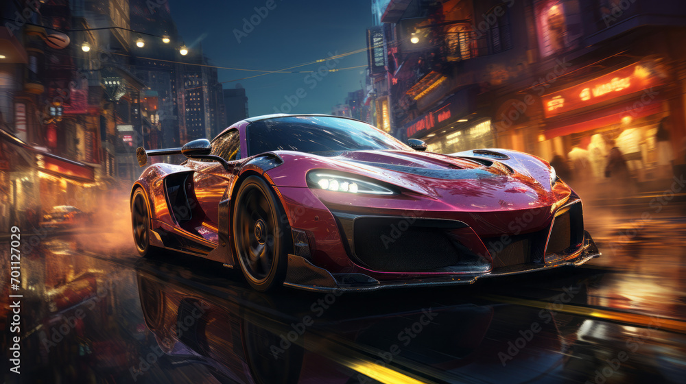 Thrilling City Streets: Experience the Excitement of High-Speed Racing and Blazing Fast Cars in the Urban Night, generative AI Thrilling City Streets: Experience the Excitement of High-Speed Racing and Blazing Fast Cars in the Urban Night, generative AI